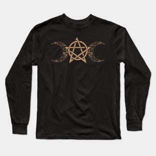 Pentacle and Moon in Tan Long Sleeve T-Shirt